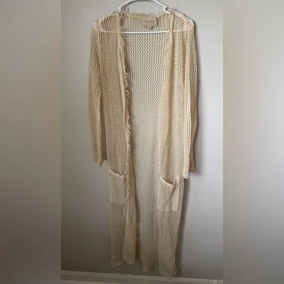 Moon River Open-knit Fringe Duster Cardigan Women’s S Western Bohemian Crochet - Picture 2 of 5